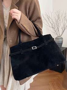 大容量绒面复古托特包女2024秋冬新款高品质通勤百搭手提包，甜美酷炫辣妹风女包