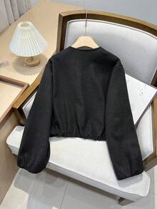 Áo khoác ngắn bằng len màu đen trơn tối giản, phong cách thanh lịch thường ngày dành cho nữ của GMFP, thích hợp cho các lễ hội âm nhạc/mùa cưới, mùa xuân/hè. - màu đen - Xem 3