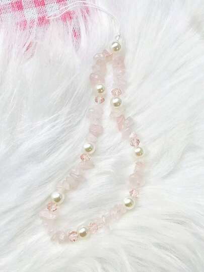 1 stuk telefoonhanger van gebroken steen, witte imitatieparel, charmante roze telefoonkoord, geschikt als cadeau voor moeder, familie, vrienden, verjaardag, feestdagen, telefoonhanger, telefoonkoord