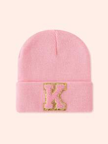 1 Stück Kinder Rosa 26 Buchstaben gestrickte Mütze, Kleinkind Jungen Mädchen warme Beanie Kappe, geeignet für Outdoor, Alltag, windundurchlässig & warm