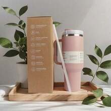 1913 40 Oz Stainless Steel Tumbler Double Wall Vacuum Insulated Portable Drinking Cup Travel Iced Coffee Mug Summer Drinkware With Handle And Straw, Perfect For Travel, Home, Office, Gift, Ice Drinks And Hot Drinks - 粉色 - 查看 5