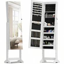 HYLZVN Jewelry Cabinet Mirror Jewelry Organizer With FullLength Mirror Standing Lockable Jewelry Armoire Mirror Organizer Large Storage Capacity Wooden Cosmetic Organizer Storage White - trắng - Xem 2