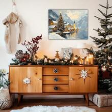 1pc Hallstatt Village Christmas Scene Canvas Print - Winter Scenery Wall Art, Waterproof, Suitable For Home Decor, Room Decor, Bedroom Decor, Living Room Decoration, Bathroom Decor, Wall Decor, Christmas Decorations For Home, Optional Wall Art With Frame