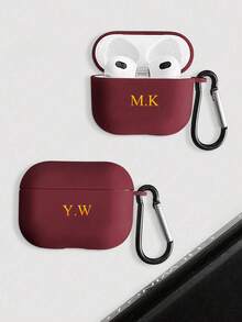 个性化耳机保护套（带挂钩） - 简约磨砂马卡龙纯色蓝牙耳机保护套，哑光米色，时尚百搭，附赠1个耳机挂钩，兼容苹果手机壳。可定制字母名字，适合返校季、情人节、生日/节日等场合，时尚个性化手机壳，送给男友、女友、家人、朋友、祖父母、情侣、周年纪念日、生日等场合。