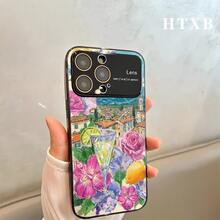 Phone City Flowers Pattern Electroplated | AG Funda esmerilada con ventana grande 2 en 1 para phone 17, 17 Pro, 17 Pro, 16 Pro, 16 Pro, 16 Plus, 16, 15 Pro, 15 Pro, 15 Plus, 15, 14 Pro, 14 Pro, 14 Plus, 14, 13 Pro, 13 Pro, 13, 12 Pro, 12 Pro, Serie 12. Accesorio para móvil. Diseño floral. Funda resistente. Premium. Funda protectora. Para usuarios de smartphones y entusiastas de la tecnología. - Negro - Ver 1