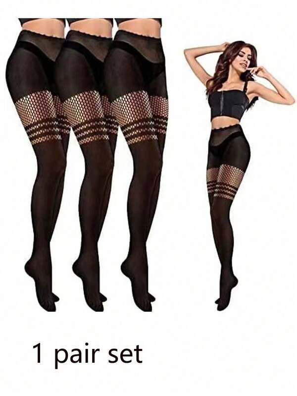 1 Paar Damen Schwarze Fischnetz Strumpfhose, Sexy Cut Out Gemusterte Strumpfhose, Geeignet für Tanzen, Nachtclub, Elegant