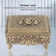 Caja de joyería de metal rosa Otufna, caja de baratijas de aleación de zinc, caja de almacenamiento de joyería vintage rectangular para anillos, aretes y collares - 1 - Ver 3