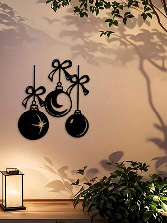 1pc Vintage Metal Wall Art Decor - Clean Black Finish Christmas Ornament Hanging Decoration, Suitable For Home, Living Room, Fireplace Indoor/Outdoor Holiday Decor, No Electricity Needed, Holiday Gift, Decorative Bow Design, Christmas Decoration Home Decor Christmas Decorations Room Decor Winter Christmas Decorations Home Christmas Gifts Christmas Decor