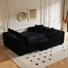 132''U-Shape Modular Sectional Couch Sofa, Boneless Sectional Couch Compressed Corduroy, Modern Sleeper Sofa For Living Room, Space-Efficient Design Convertible Corduroy Sectional Couch(3 Packages Shipping) - 黑色 - 查看 11