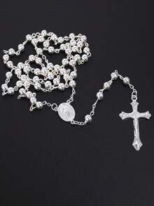 1 件时尚不锈钢复古十字架吊坠项链女士念珠玫瑰经宗教项链 - 3mm 不鏽鋼款 - 查看 7