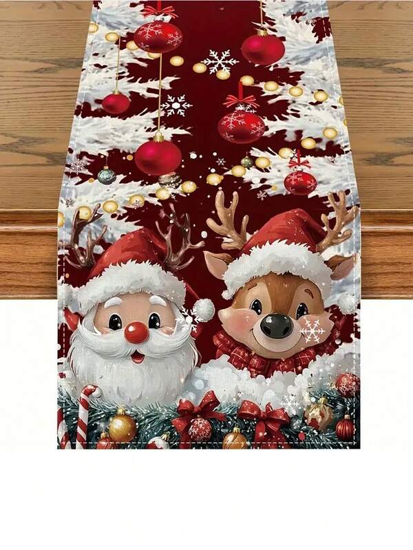 1pc Christmas Decor 100% Line Festive Christmas Reindeer & Santa Claus Table Runner - Woven Rectangular Machine Washable Table Decoration For Holiday Season-13x35.4/47.2/63/72/78.7 Inches