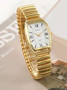 XAPWV  Vintage Women's Elastic Band Fashion Barrel Shaped Minimalist & Elegant Quartz Watch  Watch Jewelry Gold Watch Watches For Women Silver Watch - Vàng - Xem 4