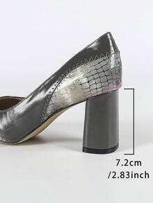 Elegante Schlangenhaut-Muster Patchwork Büro-Party High Heel Spitzschuh Damenschuhe - Grau - Übersicht 9