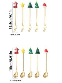 2 Stücke Weihnachts-Kaffeelöffel mit roter Geschenkbox - Kreative Weihnachtsbaum, Weihnachtsmann, Stern Edelstahl Löffel, geeignet für Essgeschirr, Dessert, Tee, Suppe Rühren, praktisches Weihnachtsgeschenk - Weihnachtsparty Zubehör