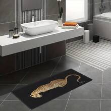 1 pieza 4.6'x1.6', 6'x1.8' Elegante alfombra de pasillo con estampado de leopardo - Resistente al desvanecimiento, alfombra antideslizante para decoración de cocina, baño y lavandería - Negro - Ver 3