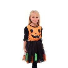万圣节女孩鬼和女巫服装，儿童狂欢派对南瓜裙（仅连衣裙，无其他道具头带或南瓜袋） - 彩色 - 查看 16