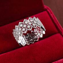 1pc Pointed Lace Hollow Design Cubic Zirconia Inlaid Fashion Ring For Women - Multicolor - View 5