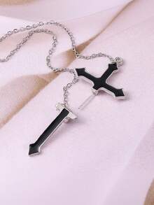 1 chiếc khuyên tai đính đá chéo đen có dây xích, cá tính, thời trang, phù hợp cho trang phục hàng ngày và lễ hội của phụ nữ - màu đen - Xem 4