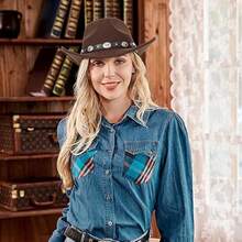 男女款西部牛仔帽经典卷边软呢帽，带扣腰带，万圣节