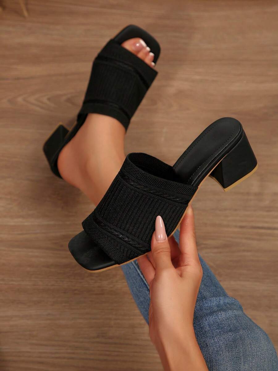 Summer Fashion Commuter Solid Color Chunky High Heel Slides