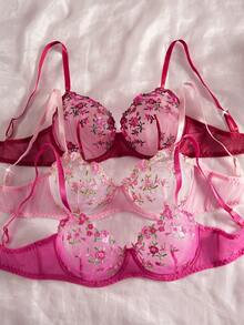 3pcs Women's Sexy Lingerie Set, Mixed Color, Daring & Sexy Ladies Bra Set - Multicolor - View 5