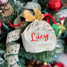 1pc Personalized Velvet Reindeer Drawstring Bag, Custom Name Apple Packaging Bag, Party Style Red Christmas Gift Bag Christmas Christmas Decorations Christmas Pajamas Christmas Gifts Christmas Decor - Multicolor - View 3