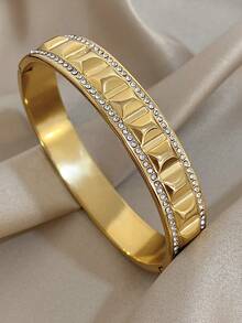 Juego de pulseras de acero inoxidable chapadas en oro de 18K con circonita, joyas de lujo y moda para mujeres, para Halloween, Navidad, Acción de Gracias, estilo bohemio, para uso diario, fiestas de verano, regalo para mamá, regalo de vuelta a la escuela, regalo de cumpleaños, regalo de aniversario, regalo de San Valentín