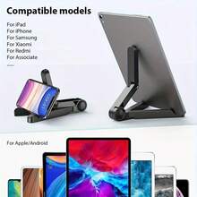 便携式可折叠兼容 iPad 支架，兼容 4 英寸 - 11 英寸平板电脑和智能手机，塑料桌面支架兼容小米、手机和平板电脑 - 彩色 - 查看 4
