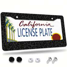 1pc, 1 One Black Leopard Print License Plate Frame, Car Decoration Accessories Aluminum Rust-Proof Crash-Resistant Weather-Resistant Number Plate Bracket, Suitable For American Standard Vehicles, 16*31cm(6.2*12.2inch) - 31*16公分(12.2*6.3吋) - 查看 1