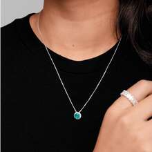 Fashion Women's Necklace, Colorful Round Pendant Inlaid With Imported Zirconia, 925 Silver Or 18K Gold Plated - Verde menta (prata) - 查看 1