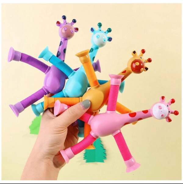 Kit com 5 Girafas Brinquedo POP Tubo Led com Ventosa