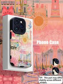 1pc Fashionable Retro Tropical Beach Pattern Vertical Striped High-End Faux Leather Anti-Fall Anti-Fingerprint Shock-Proof Phone Case Compatible With Apple And Models - Multicolor - View 1