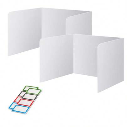 1/2 pièces Écran de confidentialité de bureau en plastique noir + 4/8 pièces Porte-noms, Cloison facile à nettoyer, Séparateur de confidentialité de bureau, Convient pour l'école, l'entreprise et autres scénarios