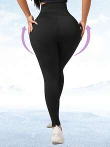 1pc High Waist Buttoned And Slimming Inner Wear With Fleece Thermal Lining - Black - View 3