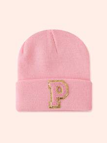 1 Stück Kinder Rosa 26 Buchstaben gestrickte Mütze, Kleinkind Jungen Mädchen warme Beanie Kappe, geeignet für Outdoor, Alltag, windundurchlässig & warm