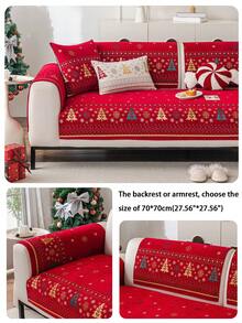 1pc Christmas-Themed Versatile Chenille Sofa Cushion, Pet-Friendly Anti-Dirty Anti-Slip Sofa Cover With Christmas Tree Design, Scratch-Resistant Sofa Protector For L-Shaped Combination Sofa And 1/2/3/4 Seater Sofa (Sold Individually) - Red - View 6