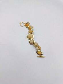 1pc European And American Retro Style Zinc Alloy Inlaid Multicolor Geometric Resin Gemstones Simple And High-End Vintage Bracelet, Suitable For Women, Casual And Vacation, Memorial Day Gift - 彩色 - 查看 2