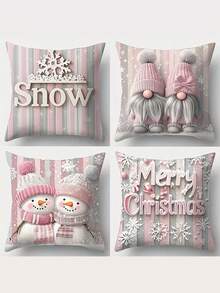 1/2/4 件粉色温暖舒适圣诞枕套，17.7 英寸 X 17.7 英寸，美观实用的拉链装饰套，适用于家庭沙发和卧室 - 彩色 - 查看 9