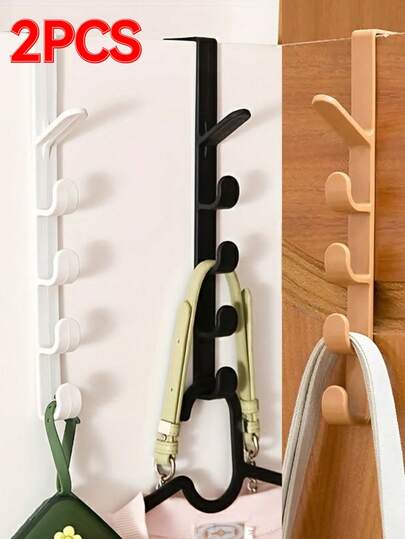 2 Multifunctional Hanger, Space Saving Door Hook, Multipurpose Storage Hook, Door Utility Hook, Durable ABS Plastic Material, Easy To Install, Each With 5 Hooks, For Coats, Towels, Hats, Bags, Storage Rack, Multipurpose Hanger, Home Bathroom Storage Organizer, Suitable For Bathroom, Bedroom, Wardrobe, Wardrobe Hook, Storage Hook, Utility Hook, Room Accessories, Bedroom Accessories | Halloween Christmas Gifts | Holiday Decorations