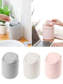 1pc INS Style Bedroom New Girl Heart Home Cute Cover Net Red Mini Storage Box, Plastic Garbage Can With Lid, Tabletop Wastebasket, Trash Bin For Home Office Desk Decor,Coffee Table, Office, Living Room, Study