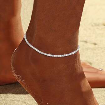 1 件简约闪亮银色毛毛虫链脚链，适合日常、度假、派对穿着