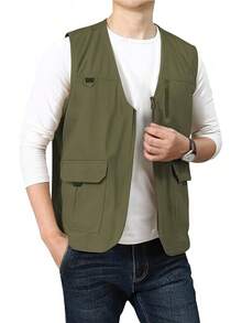 Men's Casual Outdoor Cotton Vest Lightweight Breathable Multi-Pocket Fishing Travel Vests OutwearChristmas IQWV - 04-綠色 - 查看 1