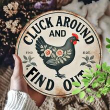 "Chicken-Themed Vintage Welcome Sign – Aluminum Round | Fits Home, Cafe, Outdoor | Decor & Gift" - Nhiều màu - Xem 3