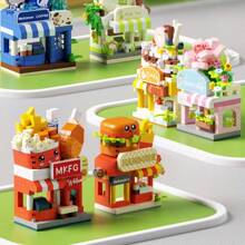 New Arrivals Mini City Street View Building Blocks Sets Dream Store Micro Small Particle Building Blocks Plastic Toys,Architecture Building Toys,Educational Toys,Coffee Shop/Burger Shop/Flower Shop/Drink Shop/Dessert Shop,Birthday Gifts/Decorations
