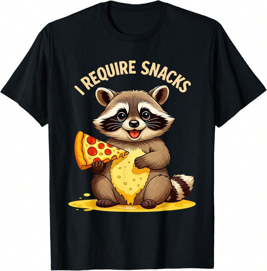 Funny Raccoon, I Require Snacks T-Shirt - 黑色 - 查看 1