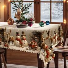 New American Christmas Tablecloth, Large Bell & Snowflake Print, Dust-Proof Holiday Party Tablecloth, Bell Tablecloth, Candle Tablecloth - Multicolor - View 3