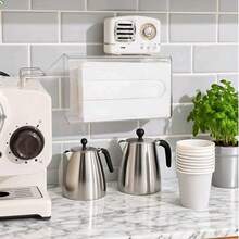 1pc Multi-Function Bathroom Tissue Paper Holder, No Drilling Wall-Mounted Transparent Tissue Box, Kitchen Paper Towel Dispenser - Multicolor - View 5