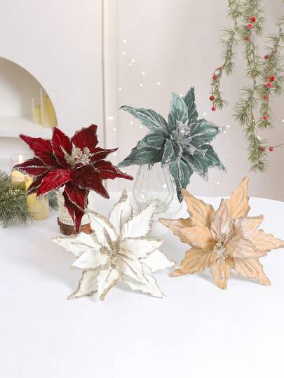 1/3/6 peças de cabeça de flor artificial, guirlanda de árvore de Natal, decorações faça você mesmo, para decoração de feriados, decoração de casa, decoração de quarto, decoração de vaso, peça central de mesa, decoração de casamento