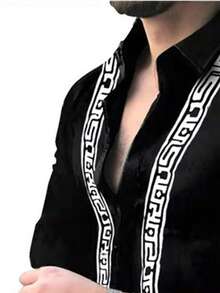 Men's Black Casual Long Sleeve Shirt, Outdoor Leisure Minimalist Fashion Shirt, Jacket - Black - View 3