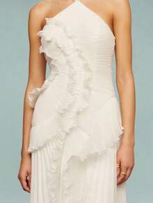 Women's Y2k Ruffle Halter Maxi Dress Solid Color Asymmetric Hem Pleated Flowy Long Dress Summer Sleeveless A-Line Dress Elegant Cocktail Party Clubwear - 白色 - 查看 2